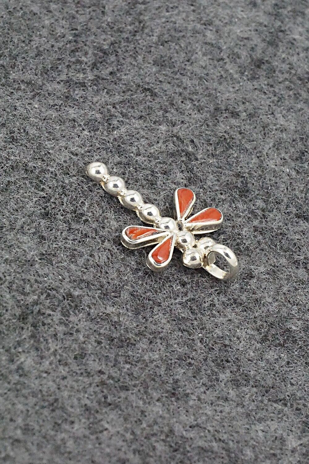 Coral & Sterling Silver Pendant - Erlene Edaakie