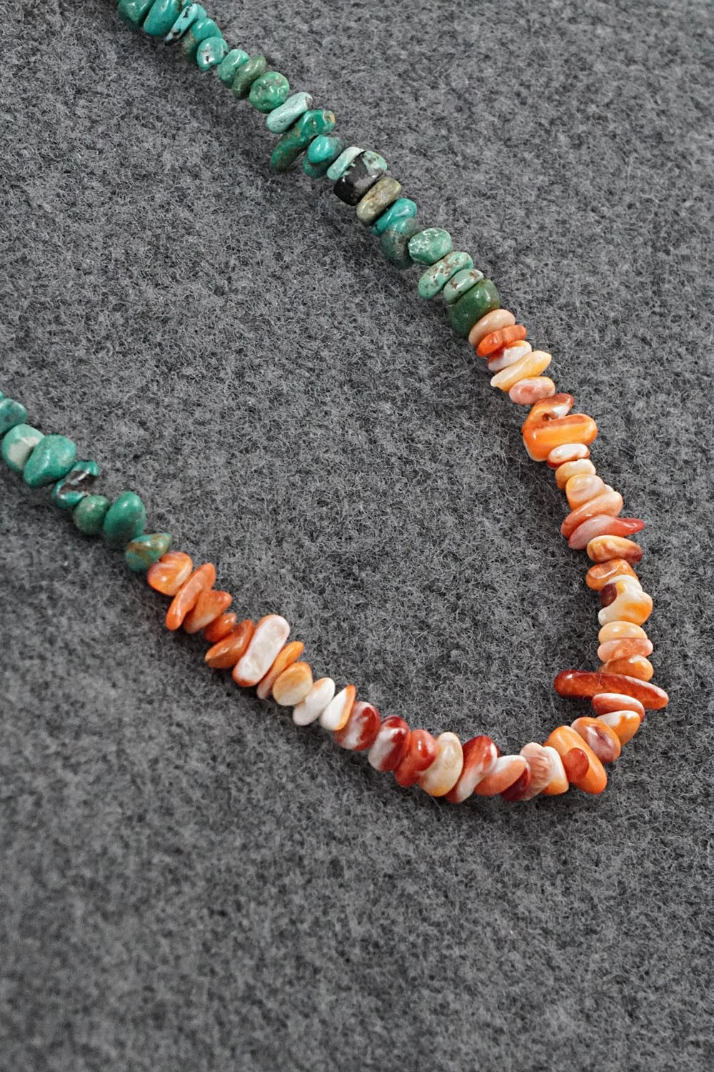 Turquoise, Spiny Oyster & Sterling Silver Necklace 17" - Doreen Jake