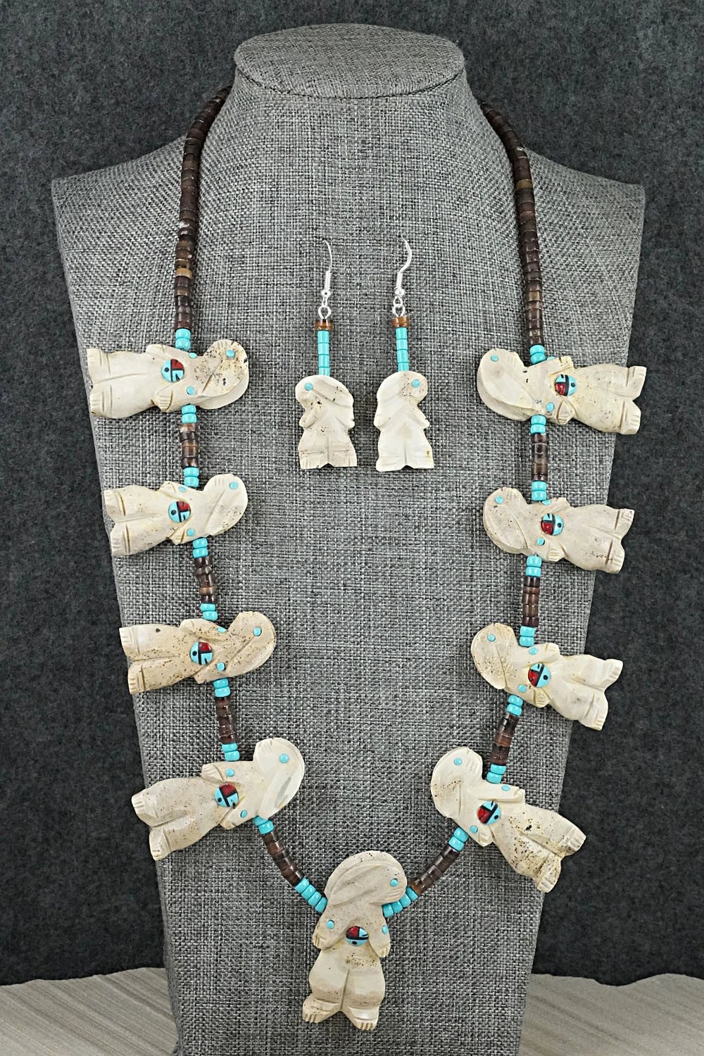 Multi-Stone Rabbit Fetish & Sterling Silver Necklace Set - Dannette Laate
