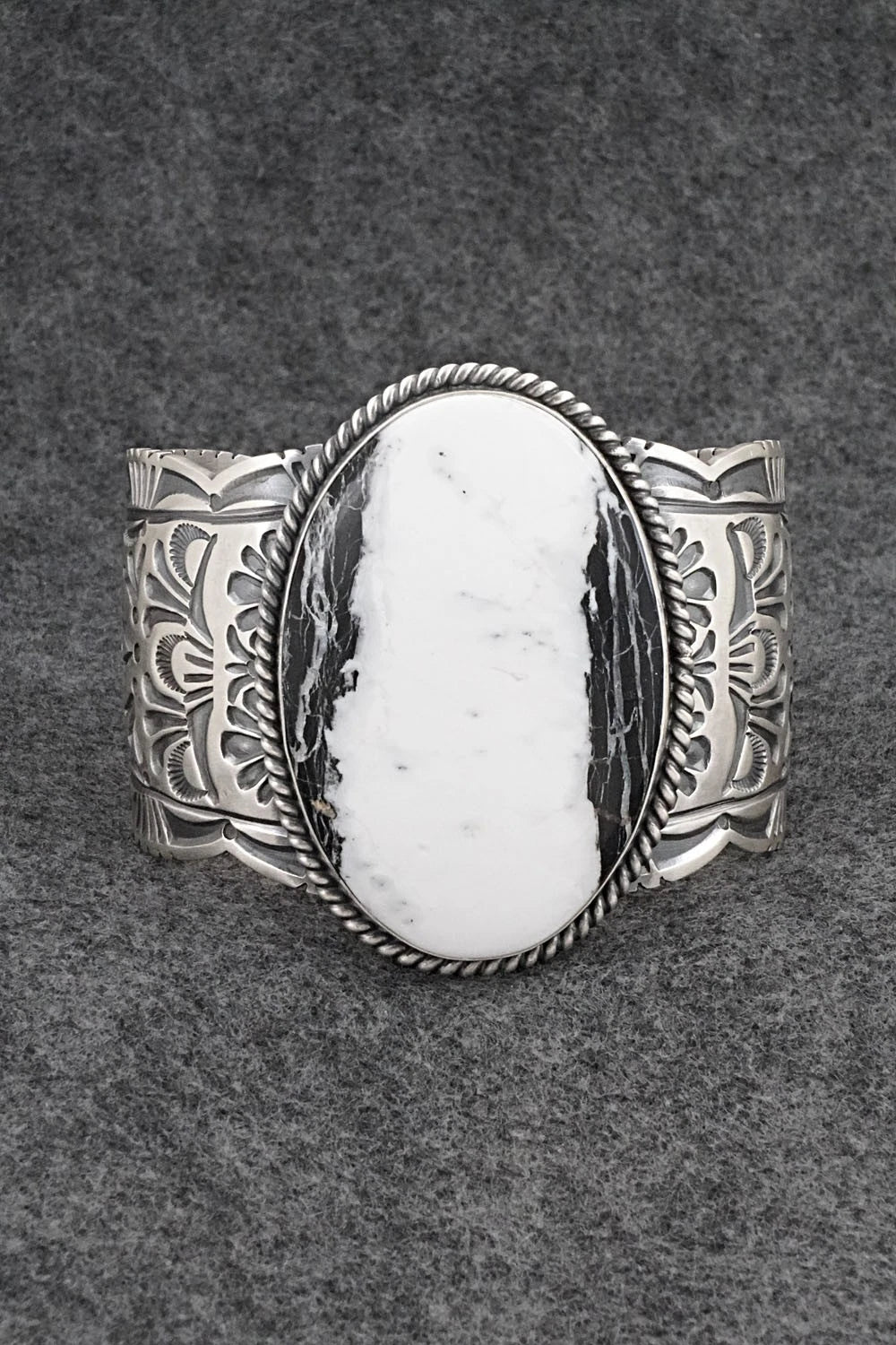 White Buffalo & Sterling Silver Bracelet - Mark Yazzie
