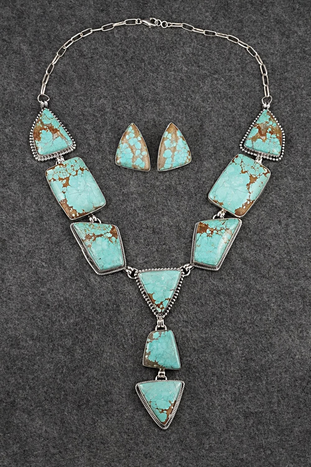 Turquoise & Sterling Silver Necklace and Earrings Set - Darrin Livingston