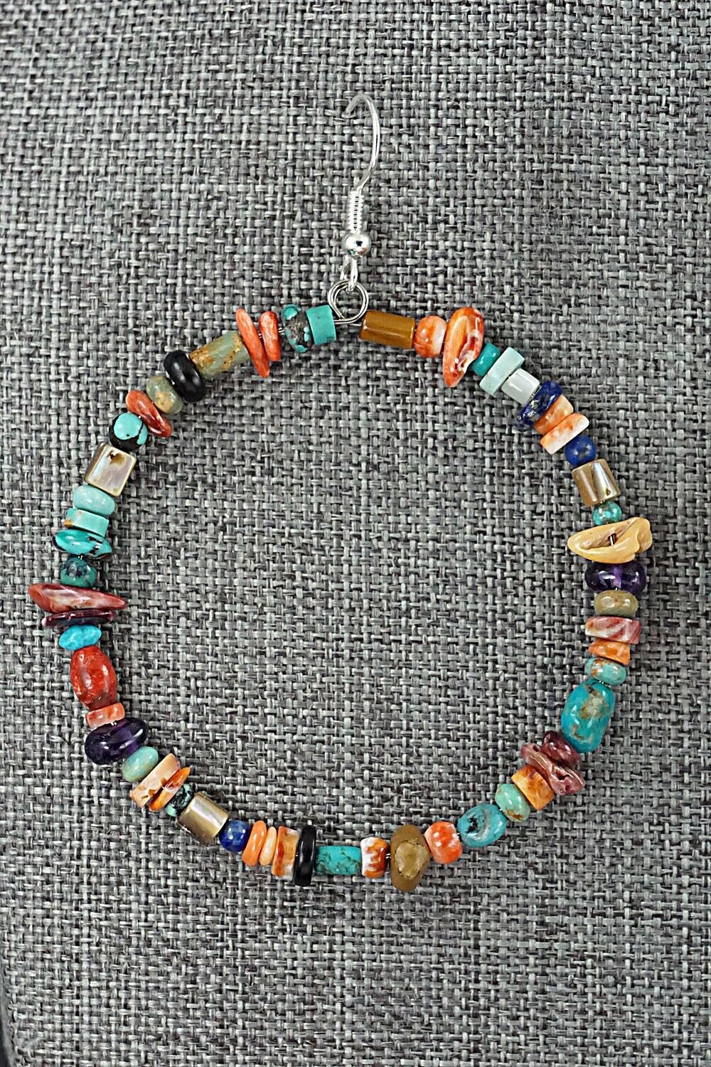 Multi Stone & Sterling Silver Hoop Earrings - Helen Tsosie