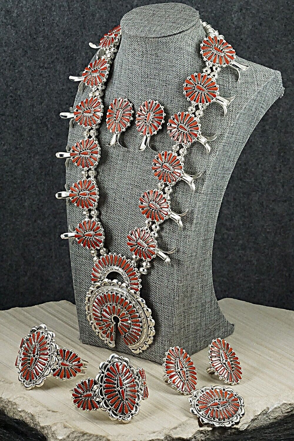 Coral & Sterling Silver Squash Blossom Set - Kyle Wilson