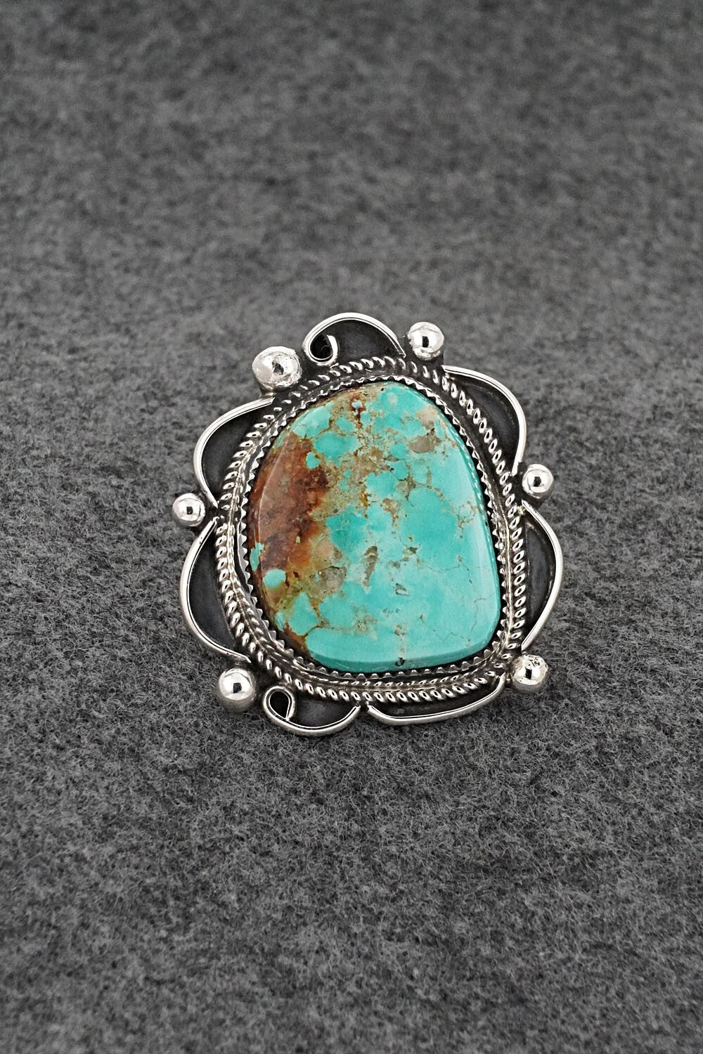 Turquoise & Sterling Silver Ring - Leslie Nez - Size 8.5