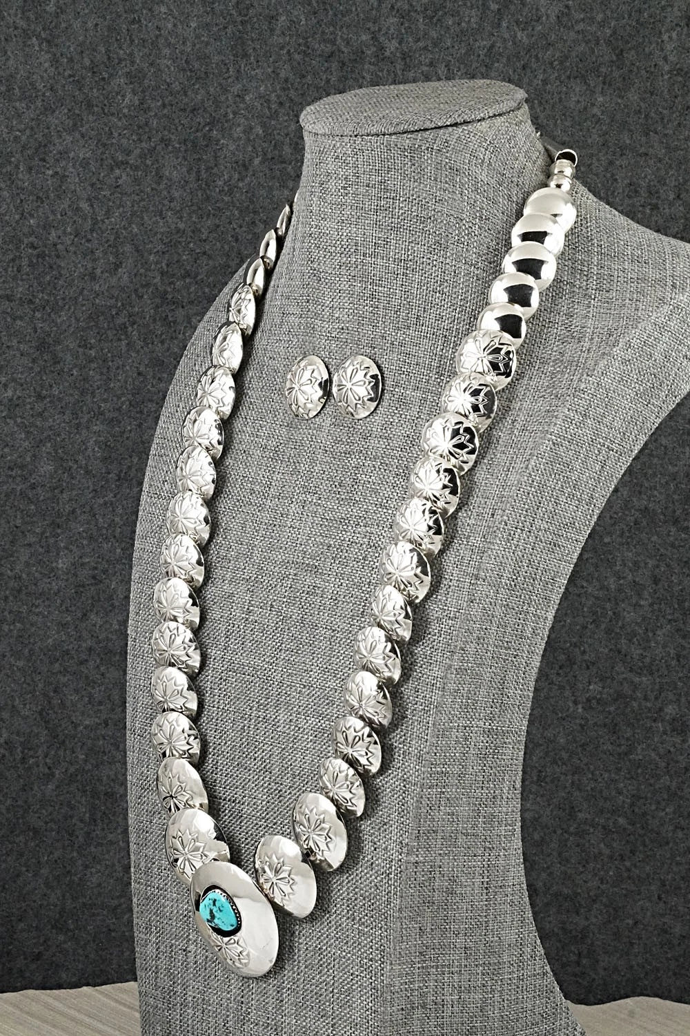 Turquoise Sterling Silver Necklace and Earrings Set - Tim Thompson