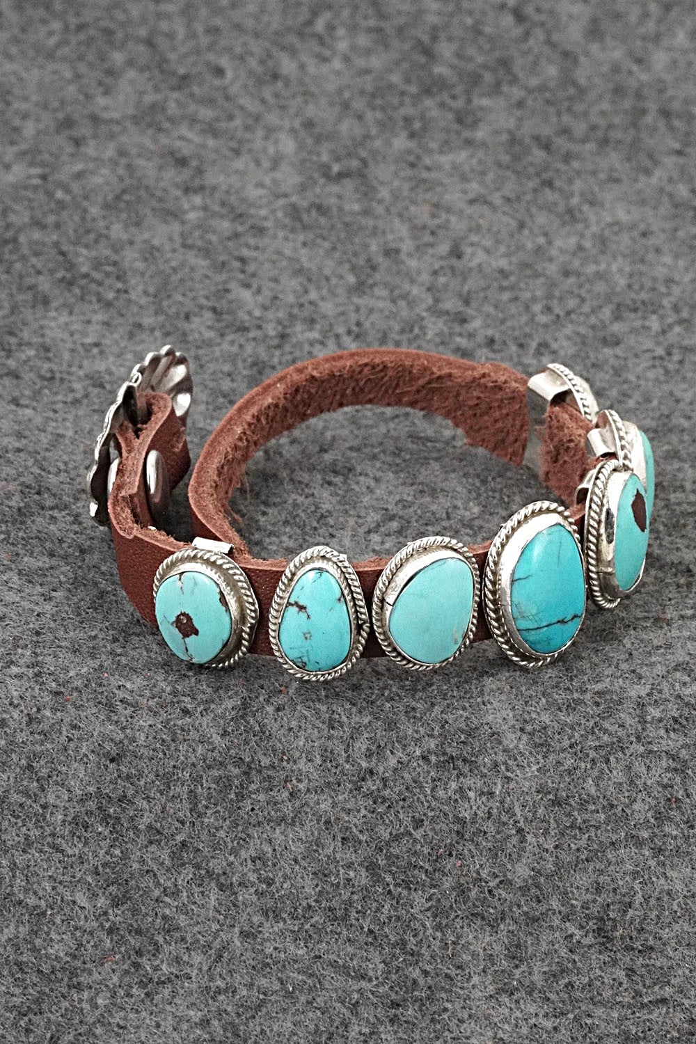 Turquoise, Sterling Silver & Leather Bracelet - Rosita Charlie