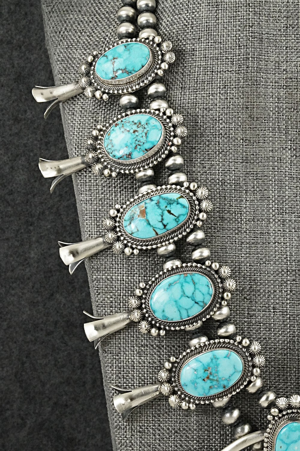Turquoise & Sterling Silver Squash Blossom Necklace - Tom Lewis