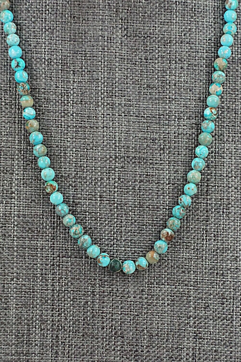 Turquoise, Shell & Sterling Silver Necklace 18" - Ramona Calavaza