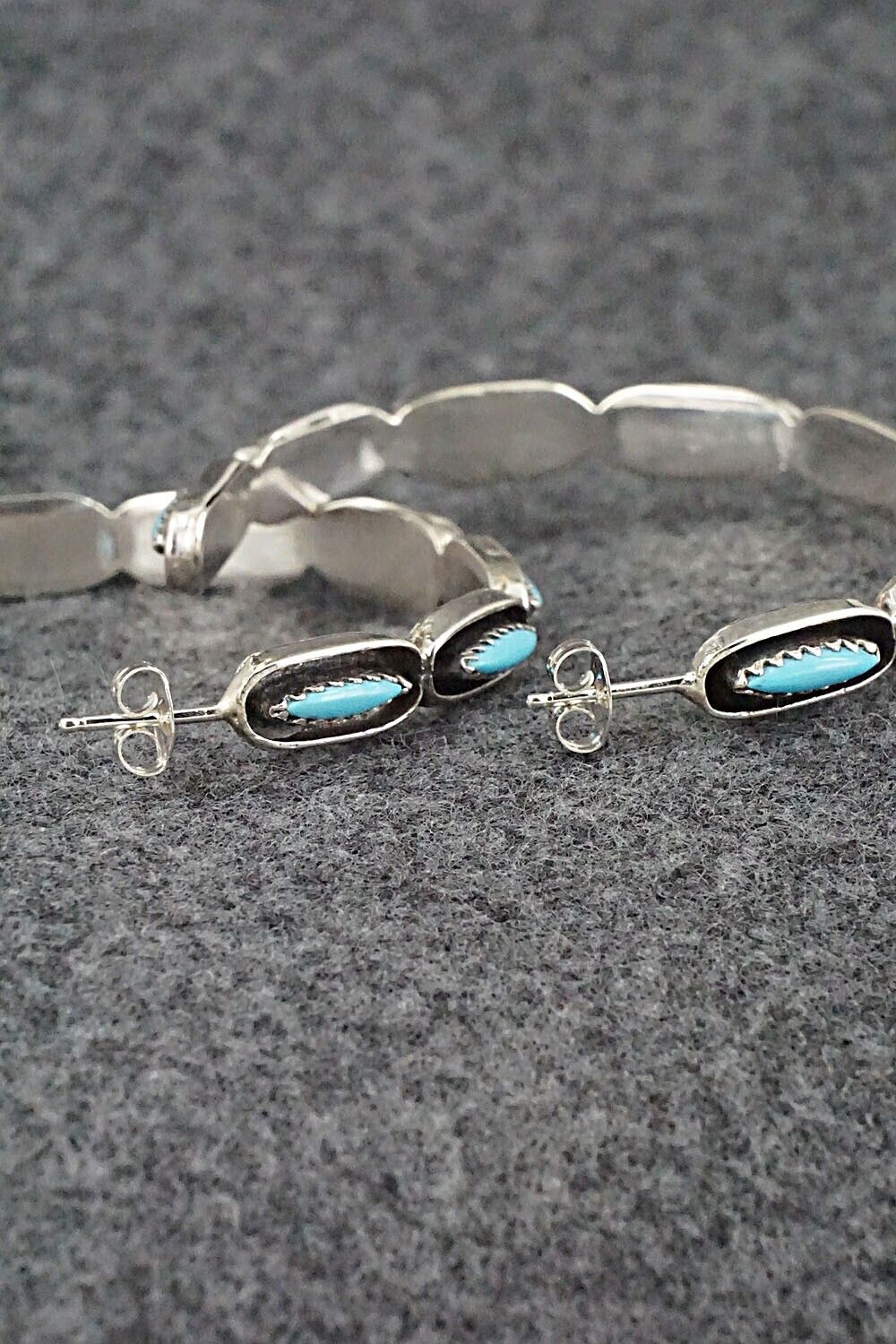 Turquoise & Sterling Silver Hoop Earrings - Francine Peyketewa