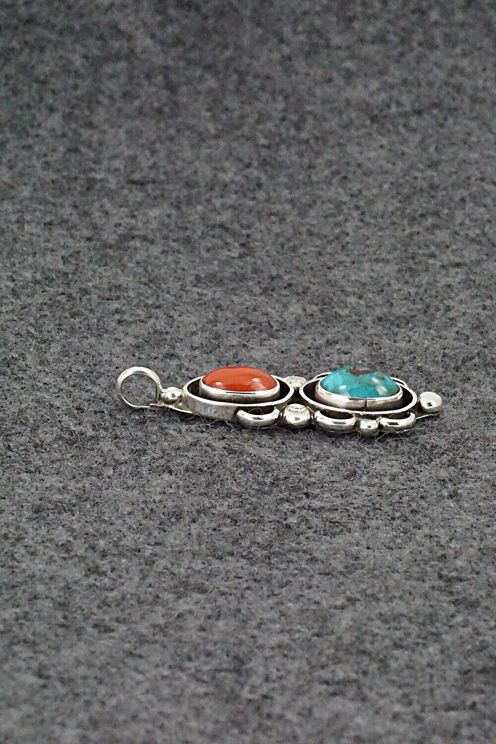 Turquoise, Coral & Sterling Silver Pendant - Roger Lewis