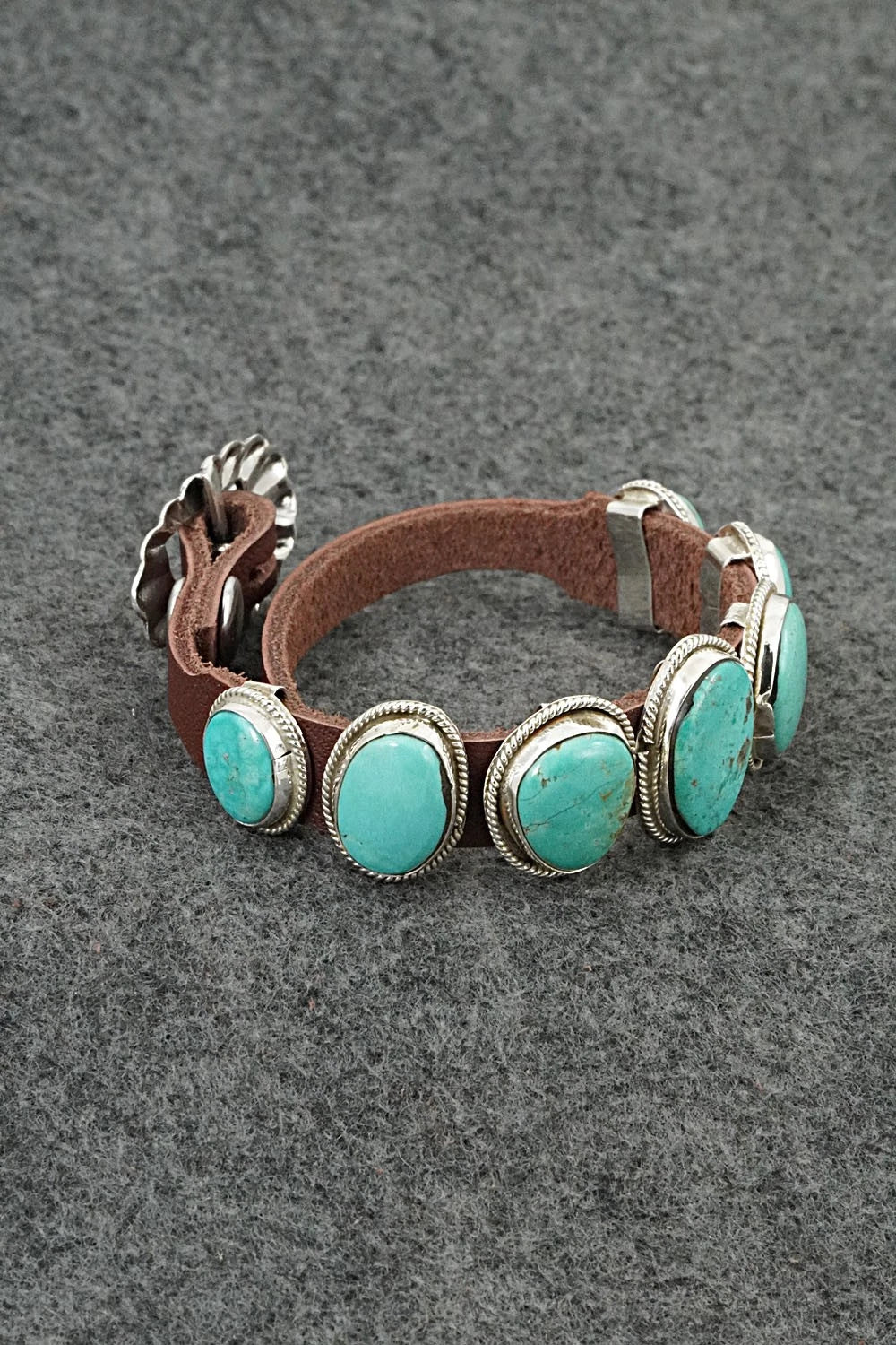 Turquoise, Sterling Silver & Leather Bracelet - Rosita Charlie