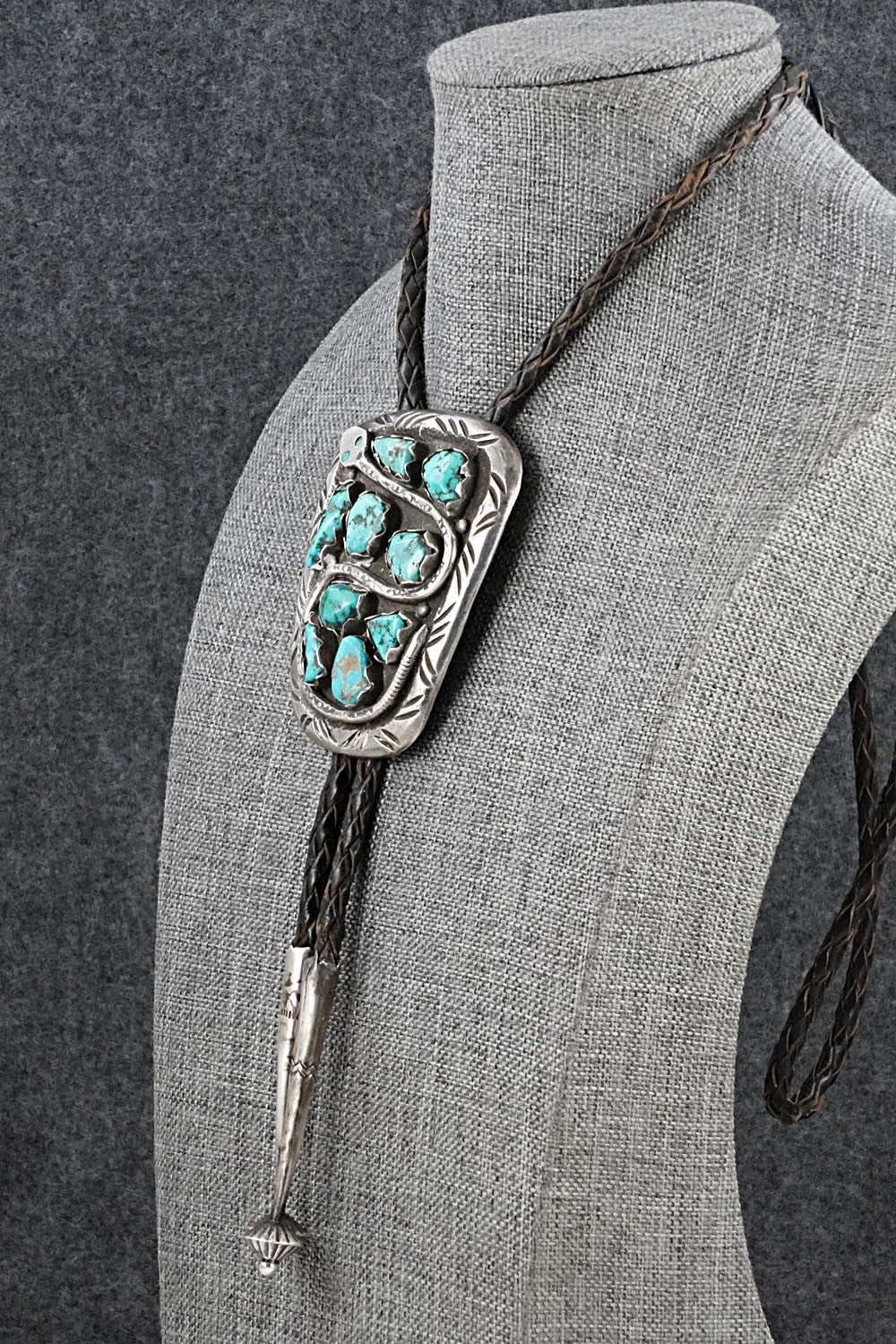 Turquoise & Sterling Silver Vintage Bolo Tie - Effie Calavaza