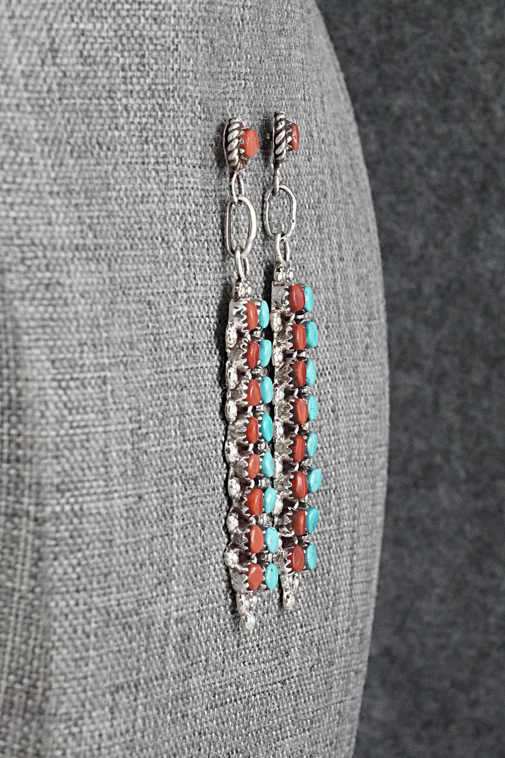 Turquoise, Coral & Sterling Silver Earrings - Jean Paisano