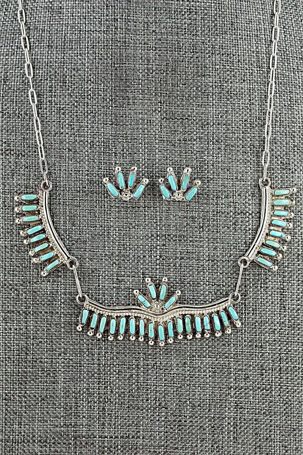 Turquoise & Sterling Silver Necklace and Earrings Set - Veronica Yawakia