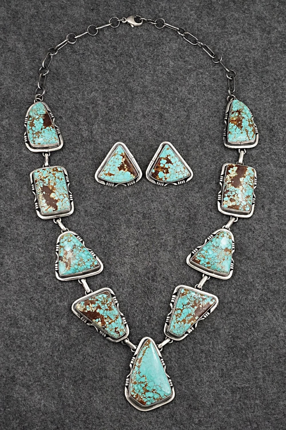 Turquoise & Sterling Silver Necklace and Earrings Set - Paul Livingston
