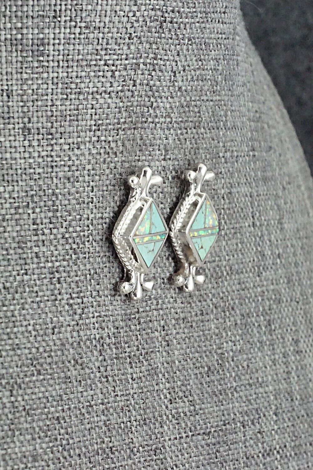 Turquoise, Opalite & Sterling Silver Inlay Earrings - James Manygoats