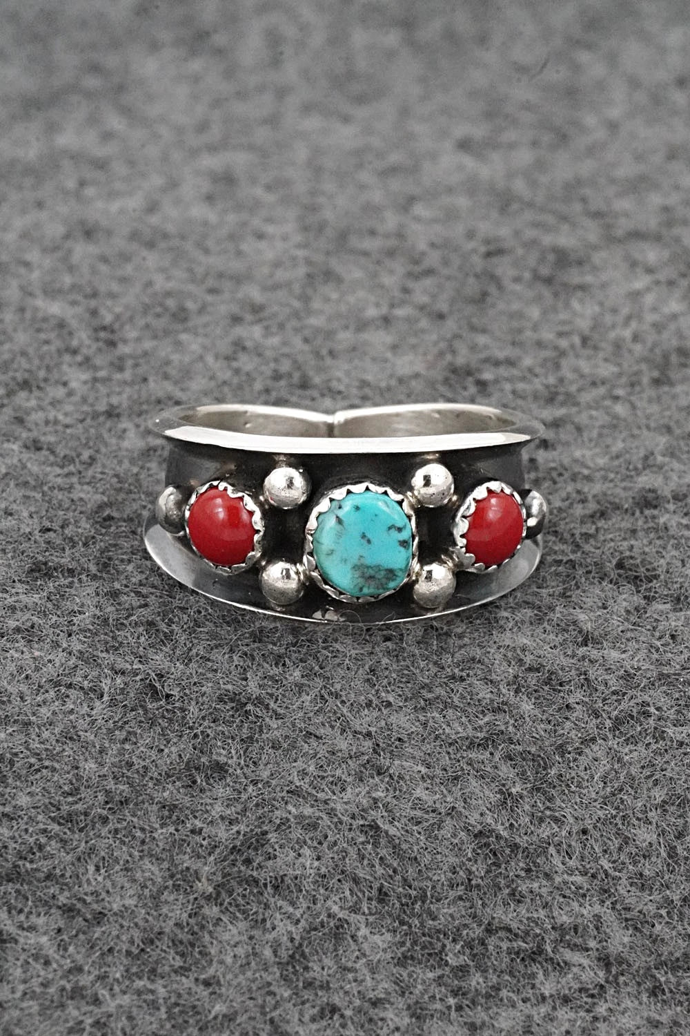 Turquoise, Coral & Sterling Silver Ring - Paul Largo - Size 11