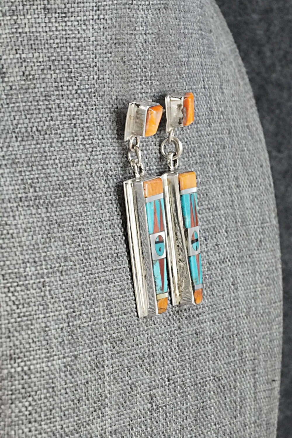 Multi-Stone & Sterling Silver Inlay Earrings - Rayland Edaakie