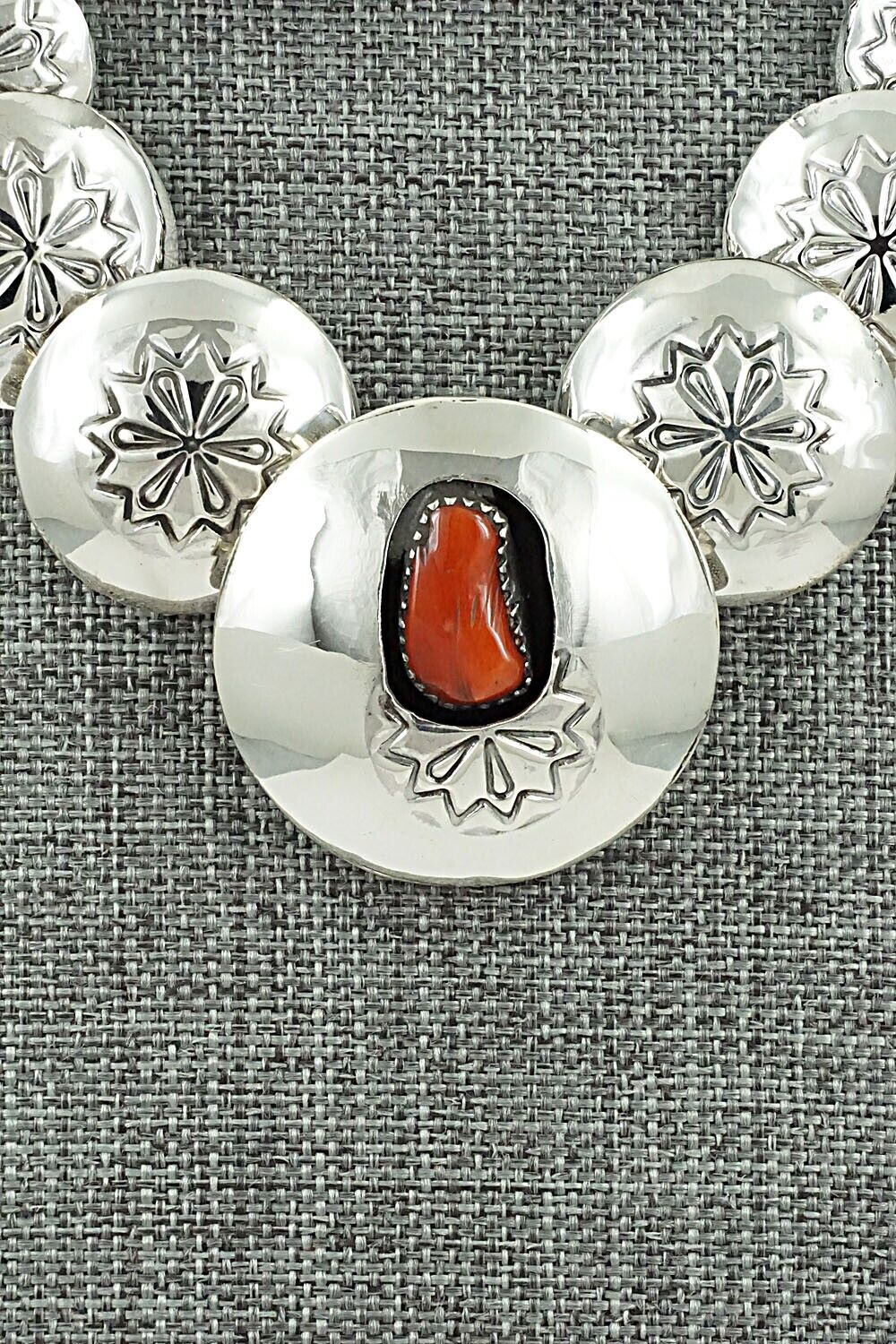 Coral & Sterling Silver Necklace and Earrings Set - Tim Thompson