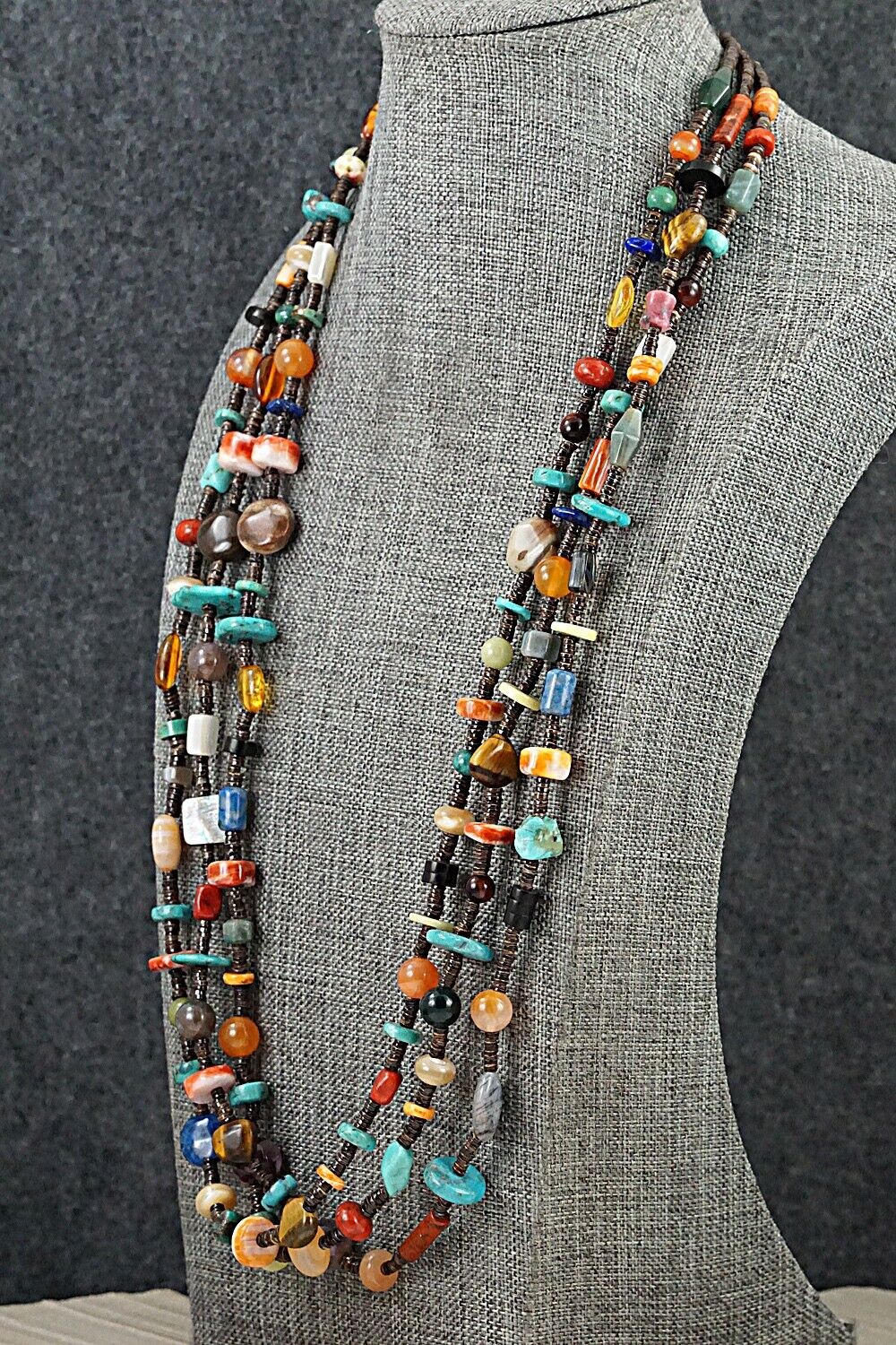 Multi-Stone & Sterling Silver Necklace 29" - Helen Tsosie