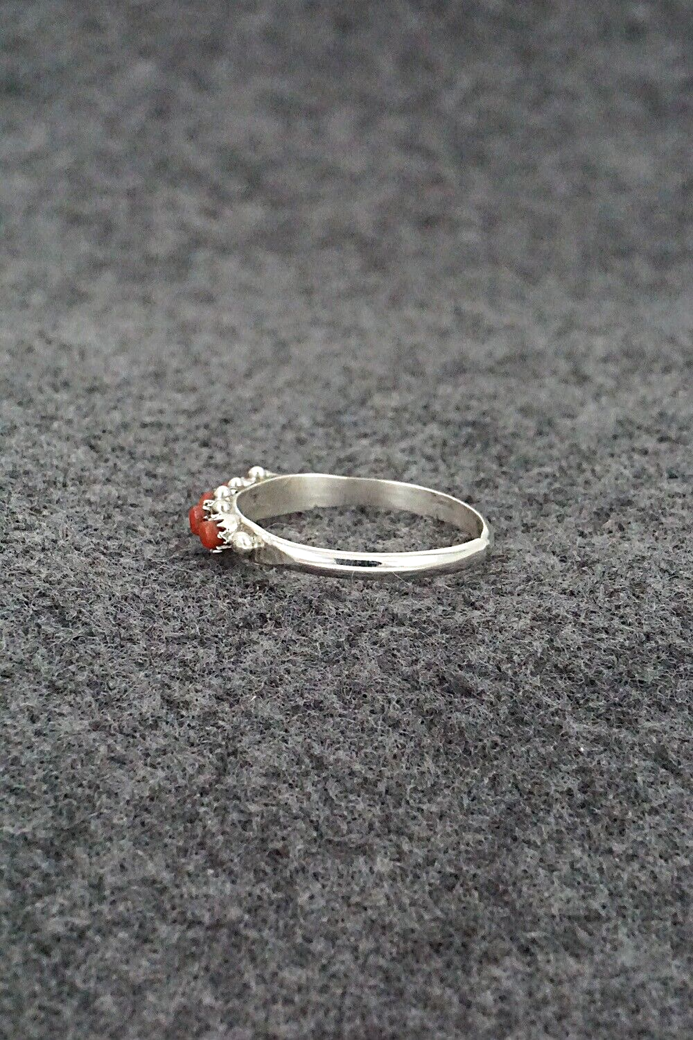 Coral & Sterling Silver Ring - April Haloo - Size 8