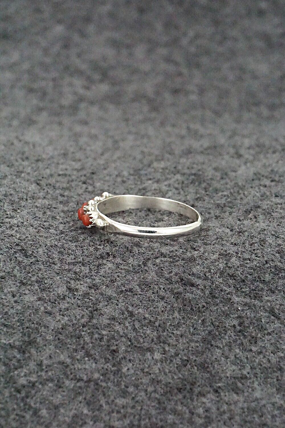 Coral & Sterling Silver Ring - April Haloo - Size 8.25