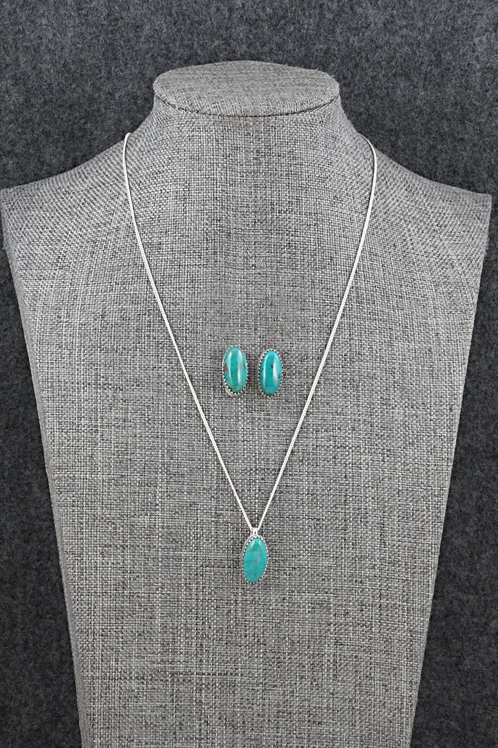 Turquoise & Sterling Silver Necklace and Earrings Set - Murray Hannaweeka