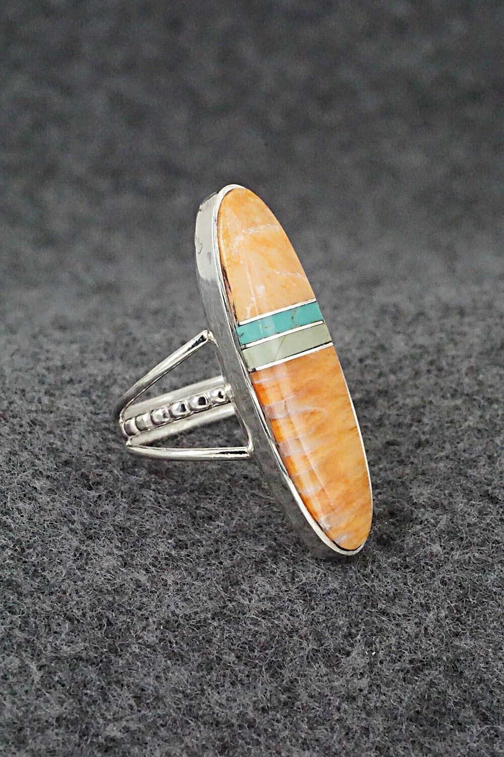 Spiny Oyster, Turquoise & Sterling Silver Ring - Harold Smith - Size 6