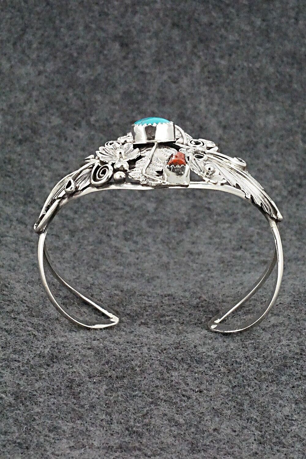 Turquoise, Coral & Sterling Silver Bracelet - Harry B. Yazzie