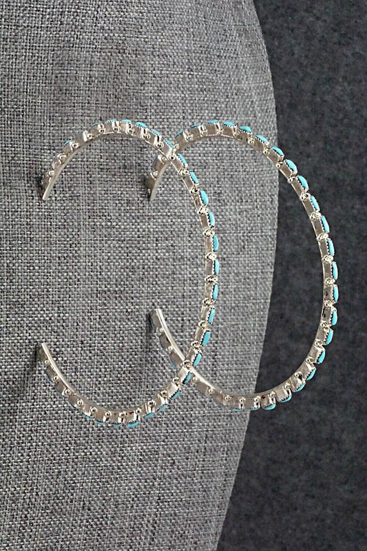 Turquoise & Sterling Silver Hoop Earrings - Aurelia Hughte