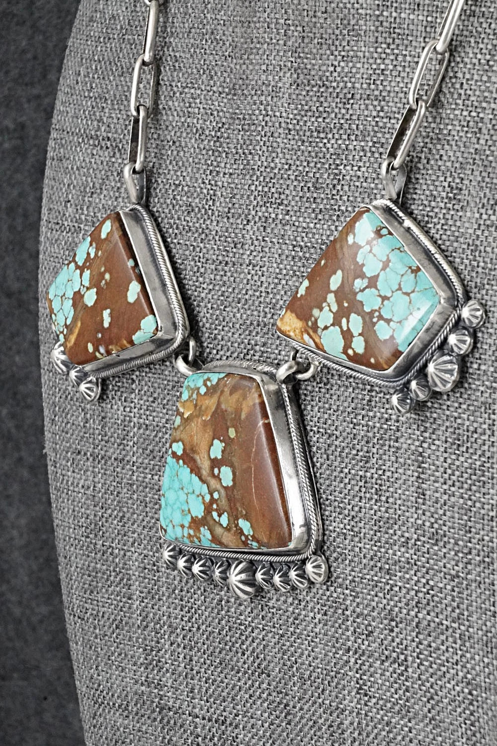 Turquoise & Sterling Silver Necklace and Earrings Set - Bobby Johnson