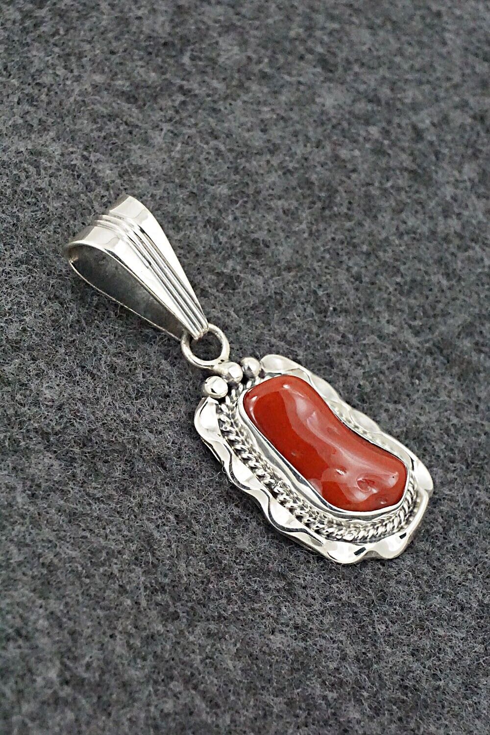 Coral & Sterling Silver Pendant - Samuel Yellowhair