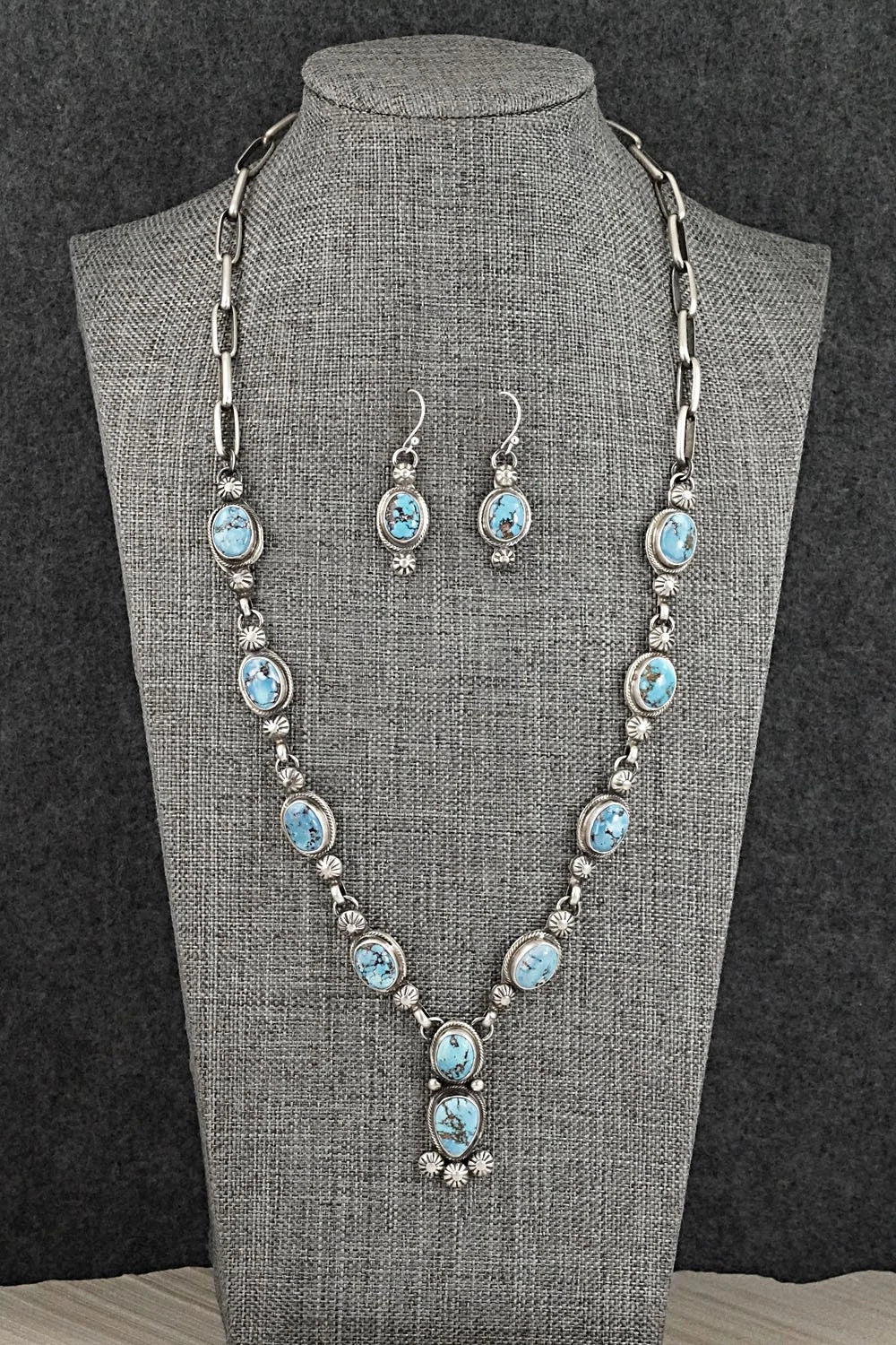 Turquoise & Sterling Silver Necklace and Earrings Set - Kathleen Livingston