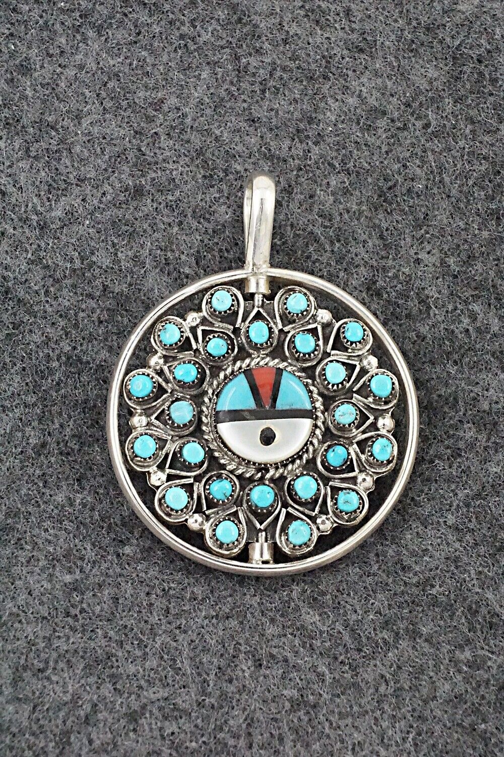 Coral, Turquoise & Sterling Silver Reversible Pendant - Wayne Johnson Sr.