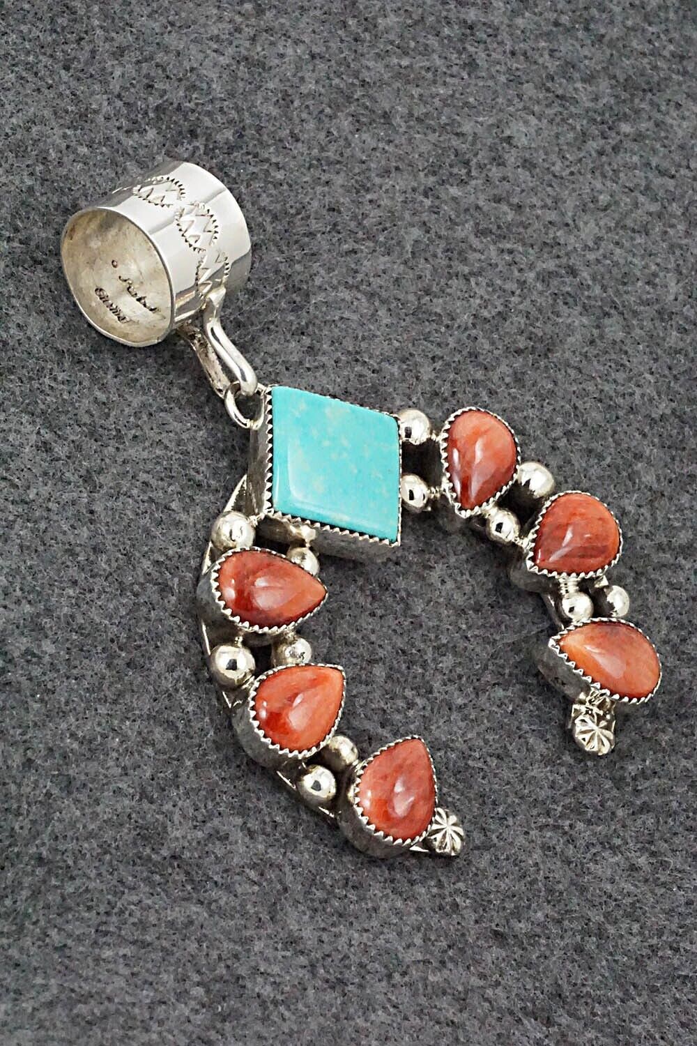 Turquoise, Spiny Oyster & Sterling Silver Pendant - Sandra Parkett