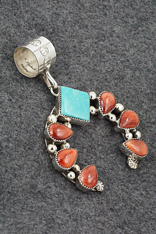 Turquoise, Spiny Oyster & Sterling Silver Pendant - Sandra Parkett