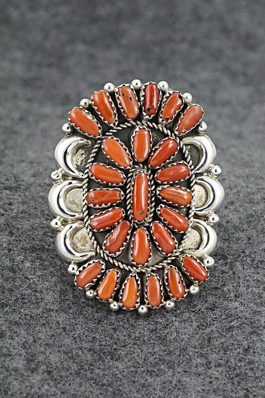 Coral and Sterling Silver Ring - Justina Wilson - Size 8