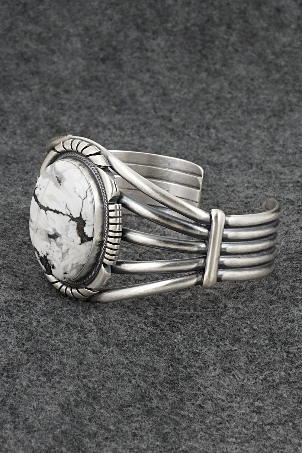 White Buffalo & Sterling Silver Bracelet - Mark Yazzie