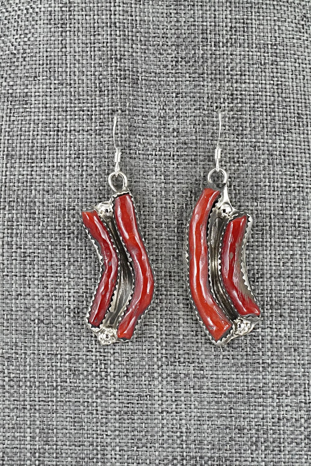 Coral & Sterling Silver Necklace and Earrings Set - Tsabetsaye