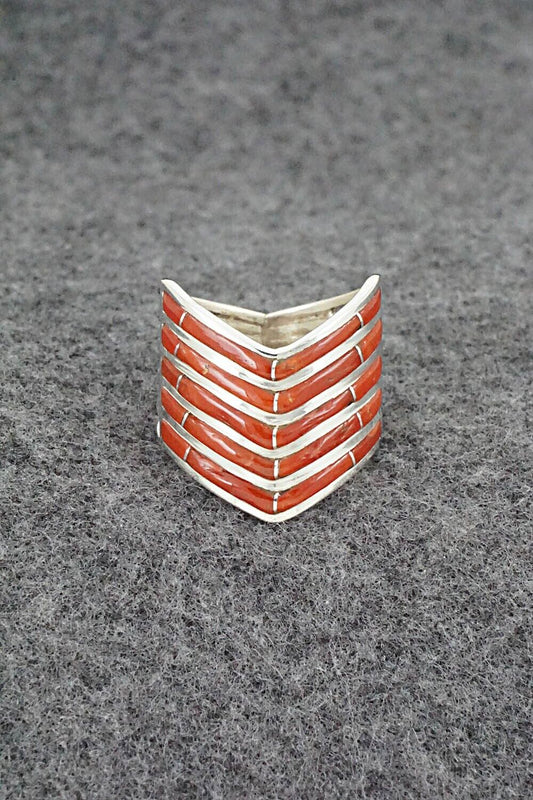 Coral & Sterling Silver Ring - Andrew Enrico - Size 8.5