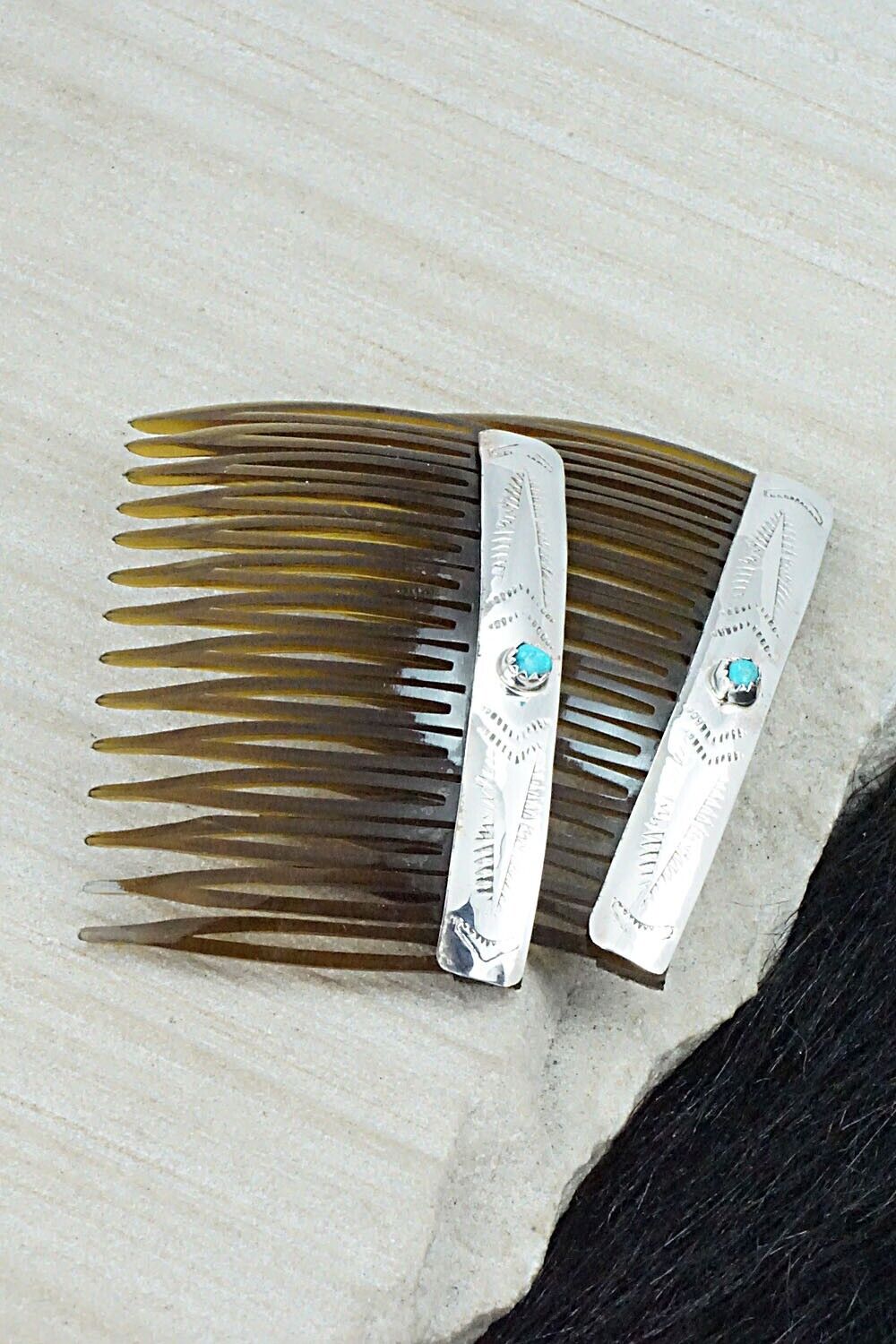 Turquoise & Sterling Silver Hair Combs - Randall Dalgai