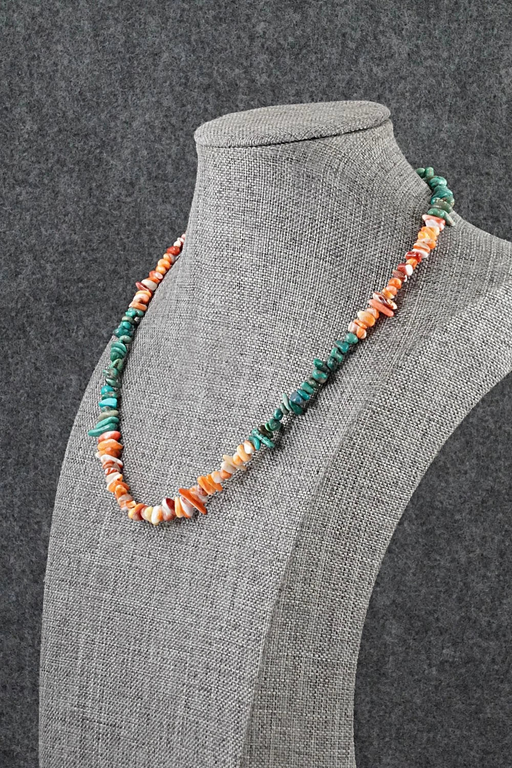 Turquoise, Spiny Oyster & Sterling Silver Necklace 17" - Doreen Jake