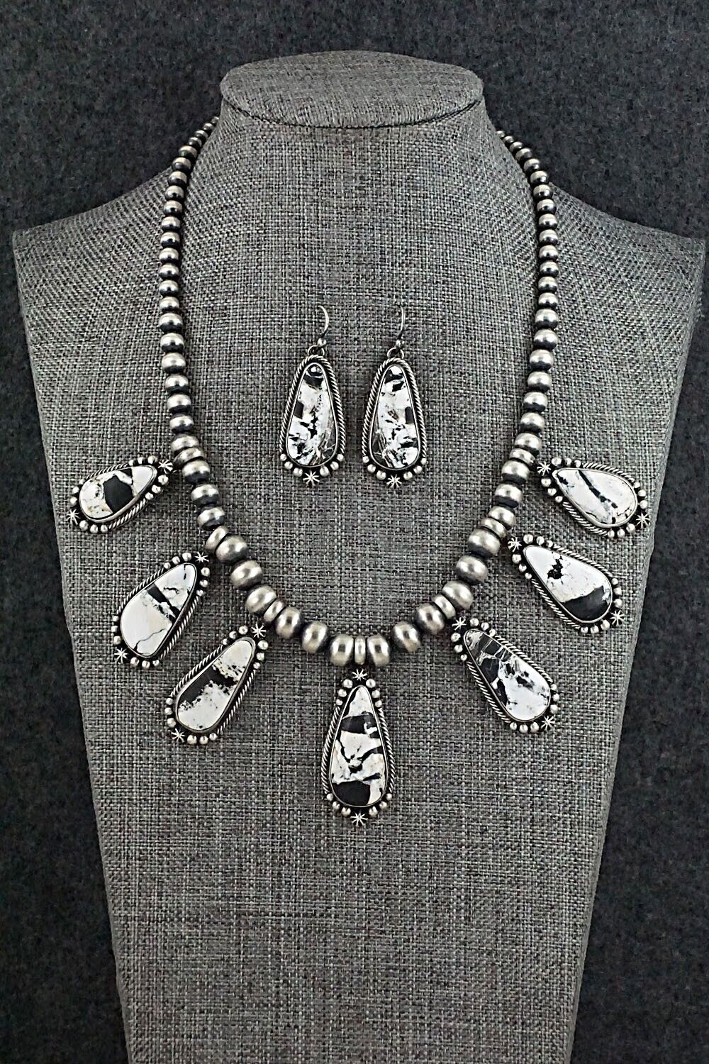 White Buffalo & Sterling Silver Necklace & Earrings Set - Diana Wylie