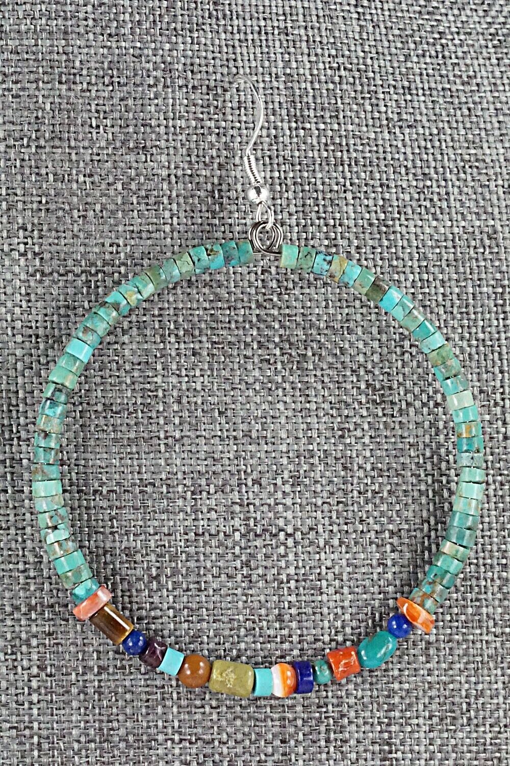 Multi Stone & Sterling Silver Hoop Earrings - Helen Tsosie