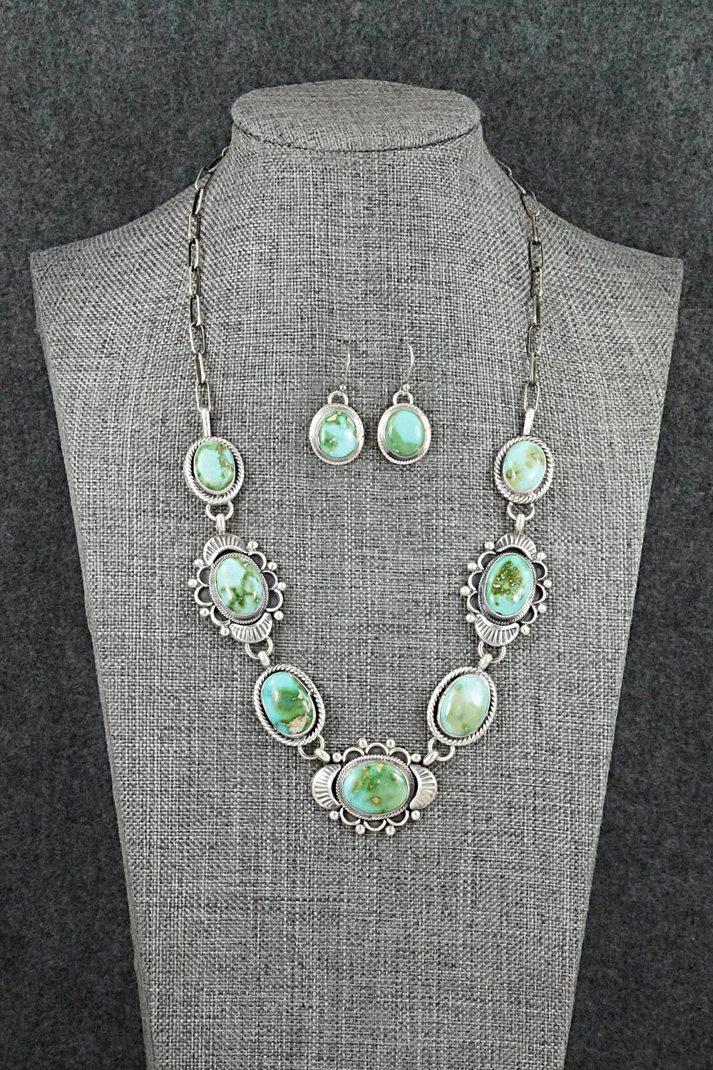 Turquoise & Sterling Silver Necklace and Earrings Set - Bobby Johnson