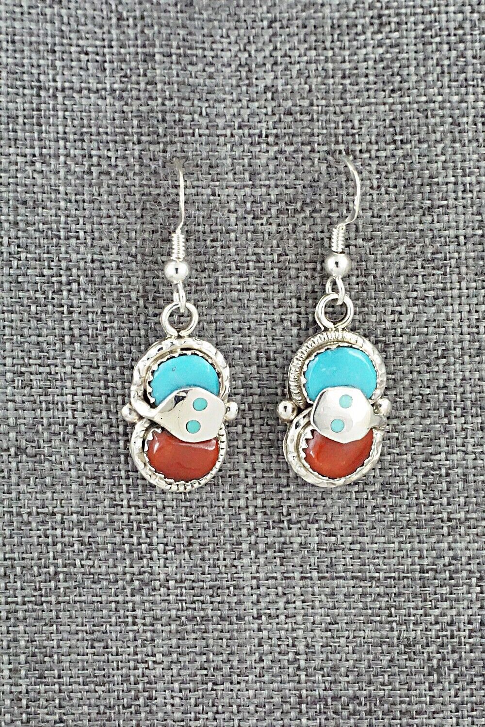 Turquoise, Coral & Sterling Silver Earrings - Joy Calavaza