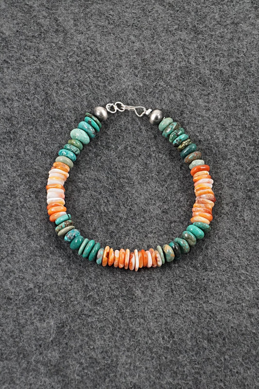 Turquoise, Spiny Oyster & Sterling Silver Bracelet - Doreen Jake