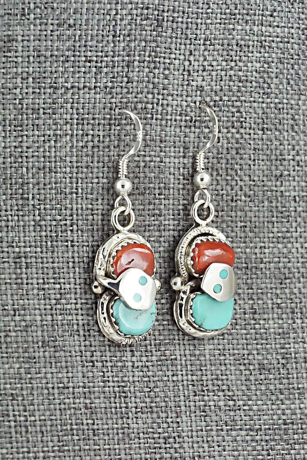 Turquoise, Coral & Sterling Silver Earrings - Joy Calavaza