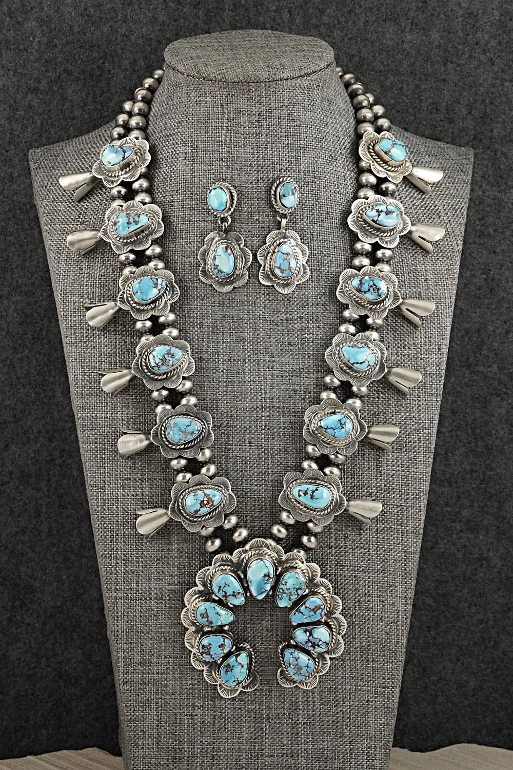 Turquoise & Sterling Silver Squash Blossom Set - Vernon Johnson