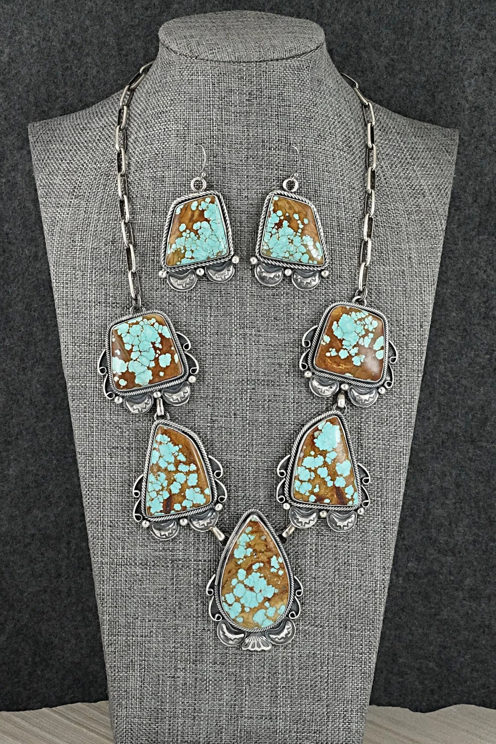 Turquoise & Sterling Silver Necklace and Earrings Set - Paul Livingston